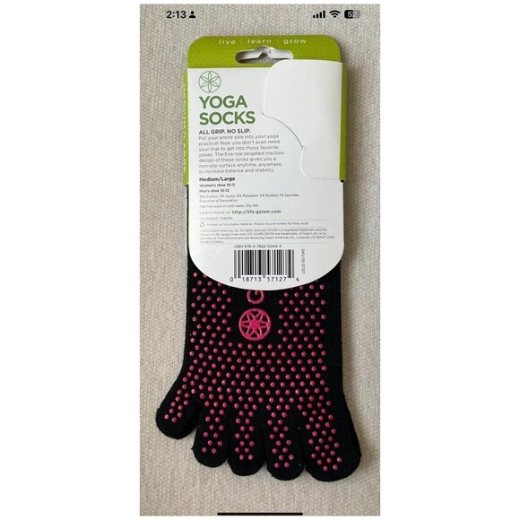 GAIAM Super Grippy Yoga Socks All Grip No Slip Size Medium/Large Black/Pink NEW - Picture 2 of 4